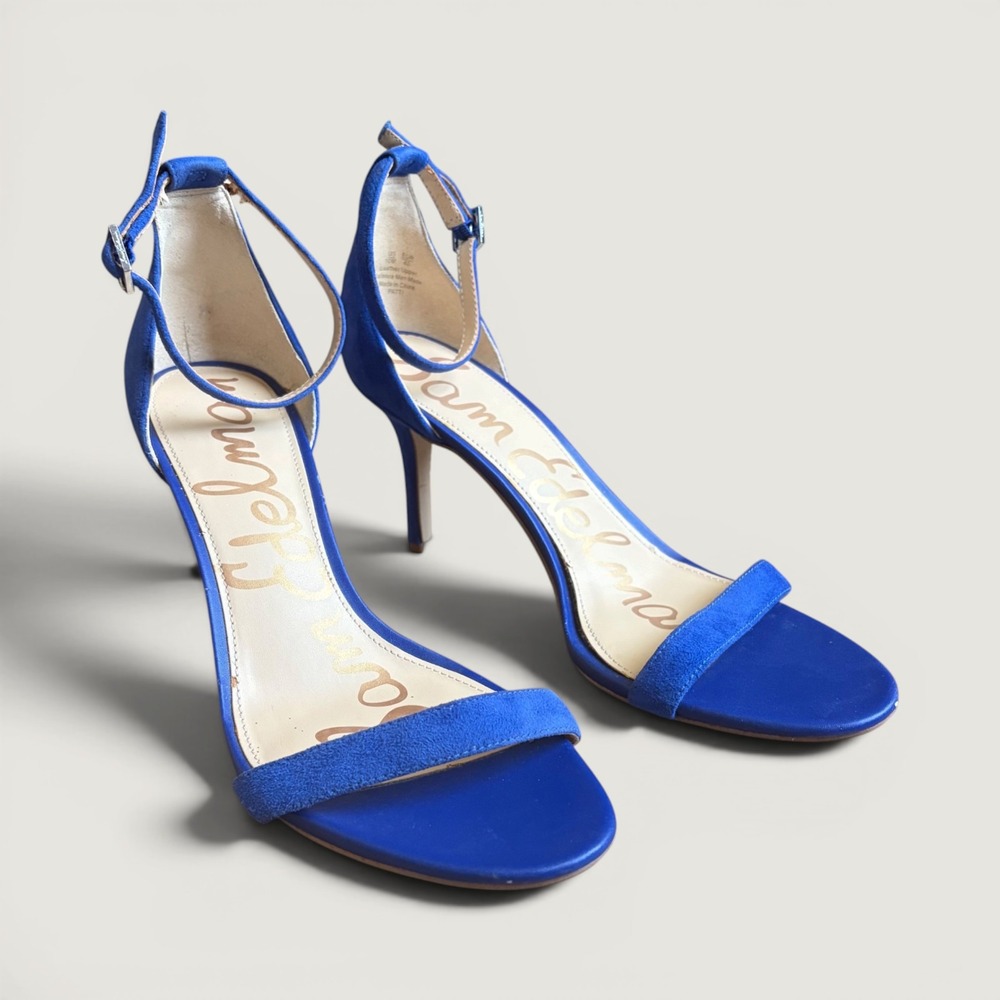 Sam Edelman 10M Patti Royal Blue Suede Ankle Strap Stiletto Heels Sandals Womens